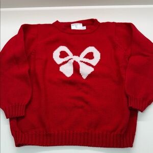 Little English Red Knit Sweater with White Bow Accent